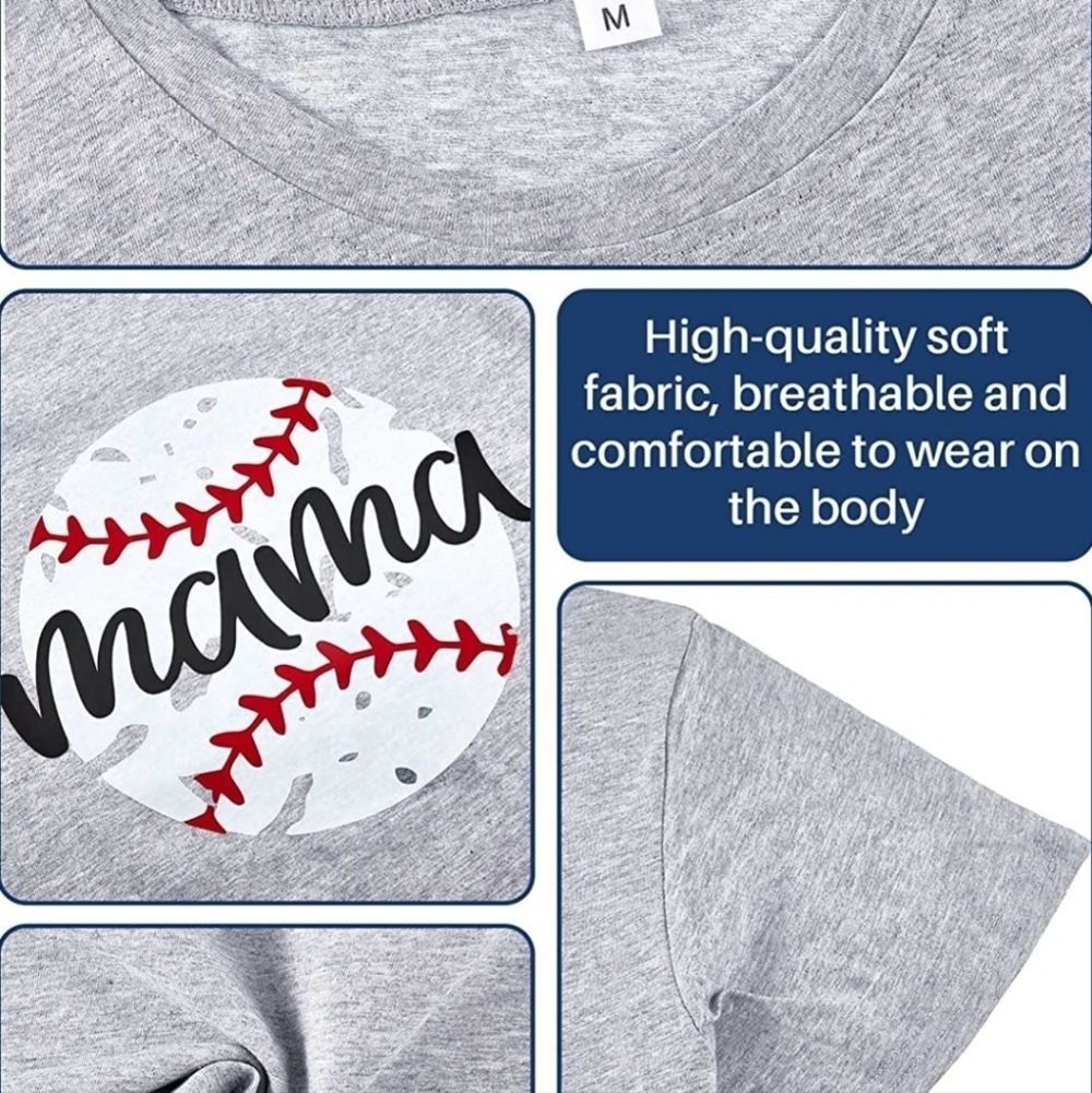 2 Pcs Women Baseball Mama Tee (Large) Mama Necklace Silver Adjustable - Picture 4 of 5
